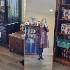 VINTAGE Garbo Genuine Leather Wine Colored Long Double Breasted Coat L/XL